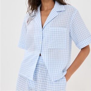 STAUD Gabi shirt sky gingham blue size XS Cropped Button down like new